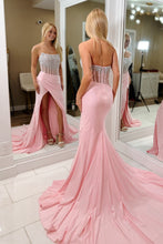 Load image into Gallery viewer, Luxurious Mermaid Strapless Pink Corset Prom Dress with Pearls