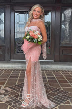 Load image into Gallery viewer, Luxurious Mermaid Strapless Pink Corset Prom Dress with Pearls