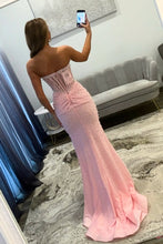 Load image into Gallery viewer, Luxurious Mermaid Sweetheart Pink Corset Prom Dress with Pearls