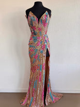 Load image into Gallery viewer, Luxurious Mermaid Sweetheart Pink Sequins Long Prom Dress with High Slit