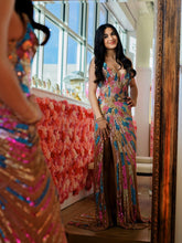 Load image into Gallery viewer, Luxurious Mermaid Sweetheart Pink Sequins Long Prom Dress with High Slit