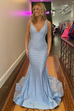 Load image into Gallery viewer, Luxurious Mermaid V Neck Pink Long Prom Dress with Pearls