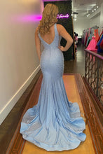 Load image into Gallery viewer, Luxurious Mermaid V Neck Pink Long Prom Dress with Pearls