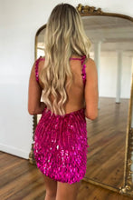 Load image into Gallery viewer, Luxurious Sheath Deep V Neck Gold Sequins Short Homecoming Dress