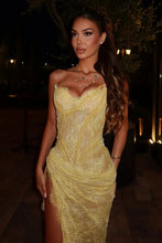 Load image into Gallery viewer, Fashionable Mermaid Sweetheart Yellow Corset Prom Dress with Lace Beading