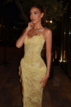 Load image into Gallery viewer, Fashionable Mermaid Sweetheart Yellow Corset Prom Dress with Lace Beading