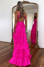 Load image into Gallery viewer, Luxurious Sparkly Mermaid Halter Long Tiered Beaded Prom Dress with High Slit
