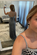 Load image into Gallery viewer, Luxurious Mermaid Spaghetti Straps Black Long Prom Dress with Pearls Bowknot