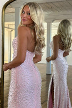 Load image into Gallery viewer, Luxury Mermaid Halter Neck Aqua Corset Prom Dress with Pearls and Slit