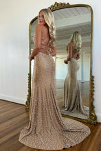 Load image into Gallery viewer, Glamorous Spaghetti Straps Light Blue Mermaid Prom Dress with Pearl Beaded