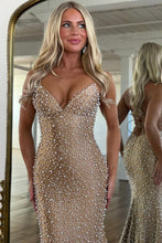 Load image into Gallery viewer, Glamorous Spaghetti Straps Light Blue Mermaid Prom Dress with Pearl Beaded