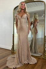 Load image into Gallery viewer, Glamorous Spaghetti Straps Light Blue Mermaid Prom Dress with Pearl Beaded