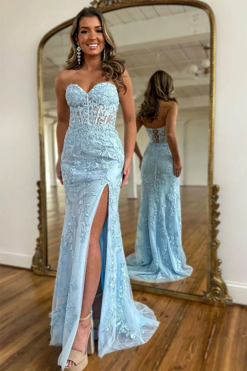 Blush Sweetheart Floral Appliques Mermaid Long Prom Dresses VK23112401