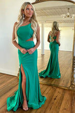 Load image into Gallery viewer, Simple One Shoulder Cutout Waist Mermaid Long Prom Dress With Split