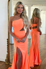 Load image into Gallery viewer, Simple One Shoulder Cutout Waist Mermaid Long Prom Dress With Split