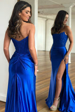Load image into Gallery viewer, Mermaid Strapless Sweep Train Satin Prom Party Dress with Split