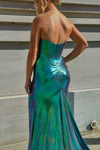 Load image into Gallery viewer, Mermaid Sweetheart Metallic Long Sweep Train Prom Dress with Slit
