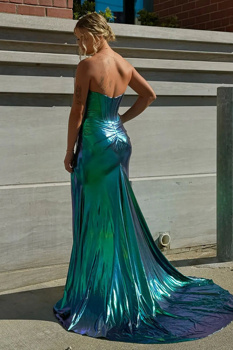 Mermaid Lace Sweetheart Pleated Prom Dress With Sweep Train Ink Blue main image 1
