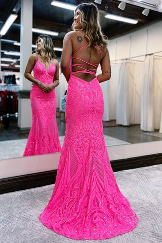Mermaid V-Neck Sweep Train Prom Dress With Sequin