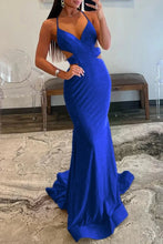 Load image into Gallery viewer, Yellow Mermaid Cutout Waist Lace Up Corset Long Beaded Prom Dress