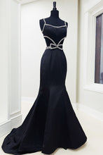 Load image into Gallery viewer, Mermaid Spaghetti Straps Cutout Waist Long Satin Prom Dress With Beading