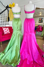 Load image into Gallery viewer, Mermaid Spaghetti Straps Cutout Waist Long Satin Prom Dress With Beading