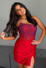 Load image into Gallery viewer, Hot Pink Mermaid Strapless Short Homecoming Dress with Beading and Slit