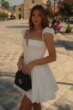 Load image into Gallery viewer, Modern White Fit and Flare Homecoming Dress with Deep V Corset Bodice