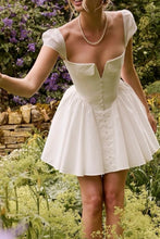 Load image into Gallery viewer, Modern White Fit and Flare Homecoming Dress with Deep V Corset Bodice