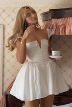Load image into Gallery viewer, Modern White Fit and Flare Homecoming Dress with Deep V Corset Bodice