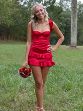 Load image into Gallery viewer, New Sheath Sweetheart Red Satin Short Homecoming Dress with Ruffles