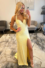 Load image into Gallery viewer, Luxury Mermaid Halter Neck Aqua Corset Prom Dress with Pearls and Slit