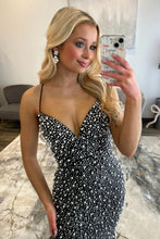 Load image into Gallery viewer, Glamorous Spaghetti Straps Light Blue Mermaid Prom Dress with Pearl Beaded