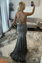 Load image into Gallery viewer, Glamorous Spaghetti Straps Light Blue Mermaid Prom Dress with Pearl Beaded