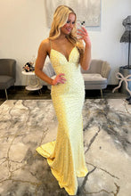 Load image into Gallery viewer, Glamorous Spaghetti Straps Light Blue Mermaid Prom Dress with Pearl Beaded