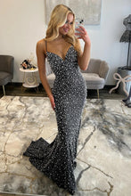 Load image into Gallery viewer, Glamorous Spaghetti Straps Light Blue Mermaid Prom Dress with Pearl Beaded