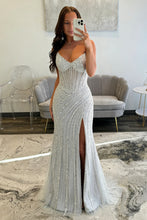 Load image into Gallery viewer, Charming Mermaid Sweetheart Silver Corset Prom Dress with Beading