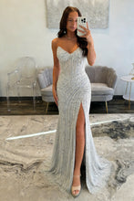 Load image into Gallery viewer, Charming Mermaid Sweetheart Silver Corset Prom Dress with Beading