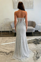 Load image into Gallery viewer, Charming Mermaid Sweetheart Silver Corset Prom Dress with Beading