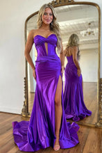 Load image into Gallery viewer, Satin Mermaid Strapless Long Prom Dress With Split
