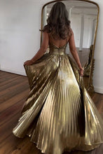 Load image into Gallery viewer, Sparkly Gold A-Line Halter Neck Long Prom Party Dress With Split