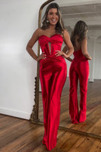 Load image into Gallery viewer, Stylish Red Sweetheart Zipper Back Long Satin Prom Jumpsuit