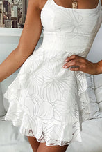 Load image into Gallery viewer, Spaghetti Straps Short Mini Little White Graduation Dress