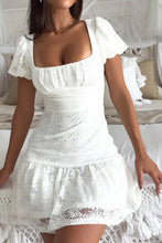 Load image into Gallery viewer, White A-Line Short Sleeves Square Neck Lace Up Graduation Dress
