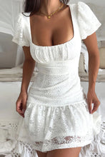 Load image into Gallery viewer, White A-Line Short Sleeves Square Neck Lace Up Graduation Dress