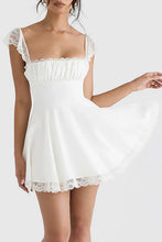 Load image into Gallery viewer, Cute A-Line Square Neck Lace Cap Sleeves Little White Graduation Dress