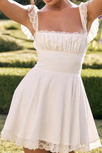 Load image into Gallery viewer, Cute A-Line Square Neck Lace Cap Sleeves Little White Graduation Dress