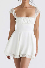 Load image into Gallery viewer, Cute A-Line Square Neck Lace Cap Sleeves Little White Graduation Dress