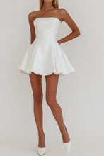Load image into Gallery viewer, Simple A-Line Strapless Zipper Back Short Mini Satin Little White Graduation Dress