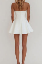 Load image into Gallery viewer, Simple A-Line Strapless Zipper Back Short Mini Satin Little White Graduation Dress